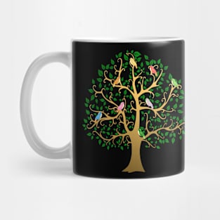 Golden Tree with Colourful Birds Mug